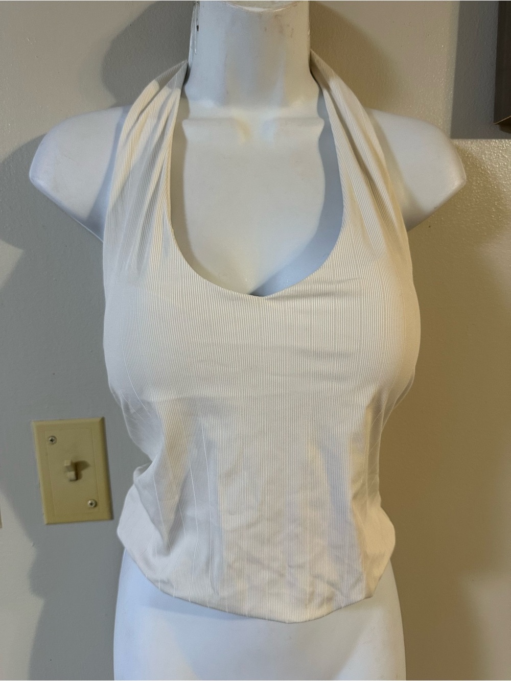 Klassy Network White Ribbed Halter Camisole